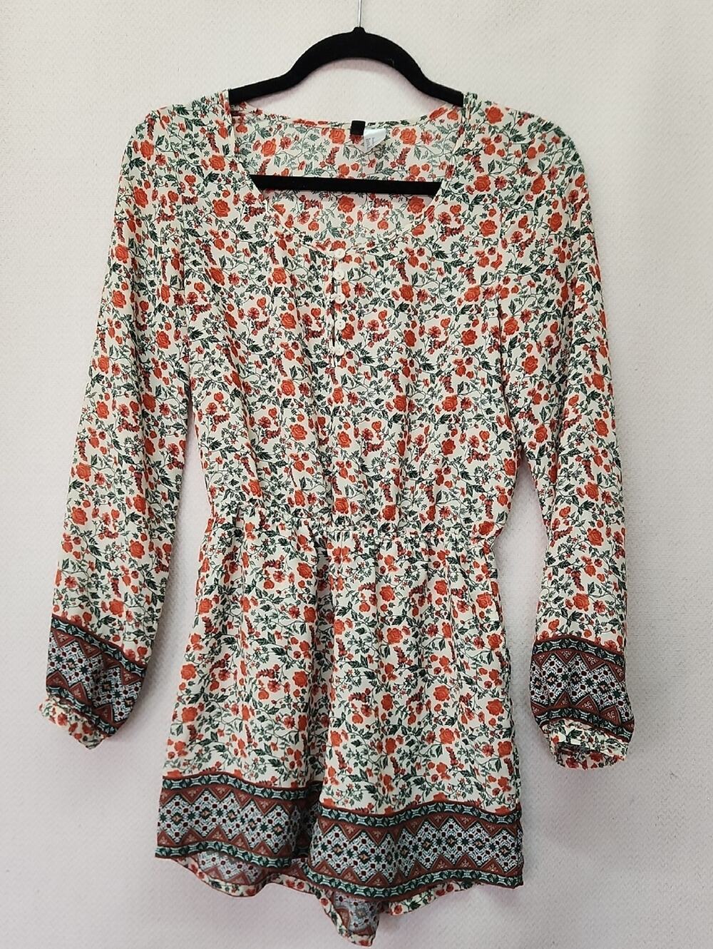 H&M White Tunic Romper with Orange Floral Print